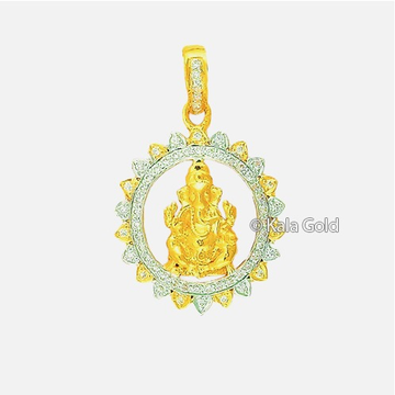 916 Gold Religious CZ Ganesh Design Pendant by 