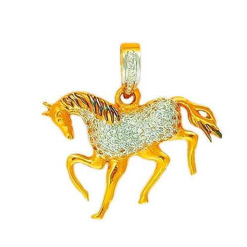 916/22K Gold CZ Designer Horse Shape Pendant by 