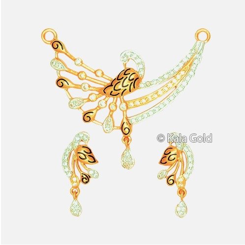 22KT CZ Antique Butterfly Shaped Pendant Set